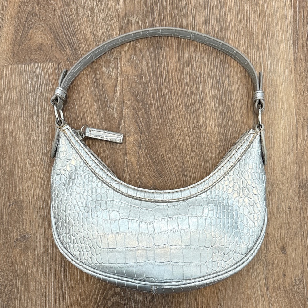 Nine West Silver Crocodile-Embossed Women's Small Shoulder Bag